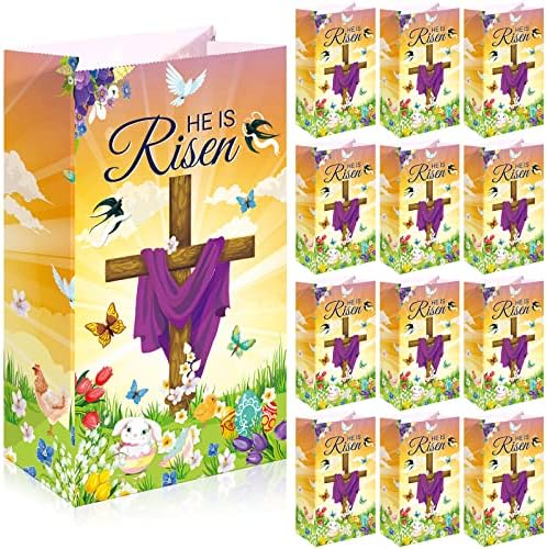 Gersoniel 28 Paquetes de Bolsas de Treat para Pascua Él Ha Resucitado - Bolsas Religiosas para Dulces, Galletas y Palomitas para Fiestas de Primavera - imagen 1