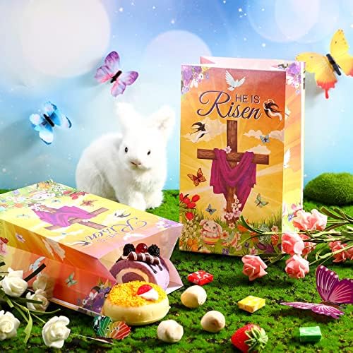 Gersoniel 28 Paquetes de Bolsas de Treat para Pascua Él Ha Resucitado - Bolsas Religiosas para Dulces, Galletas y Palomitas para Fiestas de Primavera - imagen 4