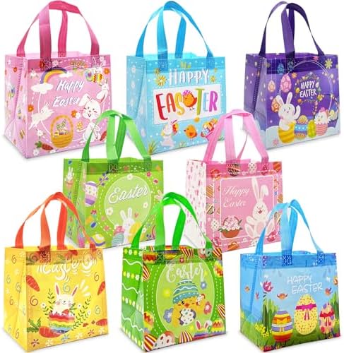 Bolsas de Pascua RIMYIUKU para Niños, 8 Piezas, Reutilizables, No Tejidas, para Fiesta de Búsqueda de Huevos, 7.8x8.2x5.9 Pulgadas - imagen 1