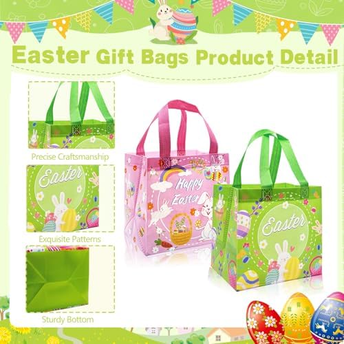 Bolsas de Pascua RIMYIUKU para Niños, 8 Piezas, Reutilizables, No Tejidas, para Fiesta de Búsqueda de Huevos, 7.8x8.2x5.9 Pulgadas - imagen 3