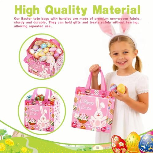 Bolsas de Pascua RIMYIUKU para Niños, 8 Piezas, Reutilizables, No Tejidas, para Fiesta de Búsqueda de Huevos, 7.8x8.2x5.9 Pulgadas - imagen 4