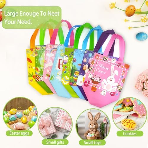 Bolsas de Pascua RIMYIUKU para Niños, 8 Piezas, Reutilizables, No Tejidas, para Fiesta de Búsqueda de Huevos, 7.8x8.2x5.9 Pulgadas - imagen 5