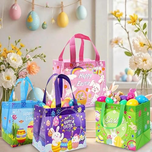 Bolsas de Pascua RIMYIUKU para Niños, 8 Piezas, Reutilizables, No Tejidas, para Fiesta de Búsqueda de Huevos, 7.8x8.2x5.9 Pulgadas - imagen 6