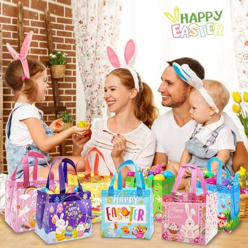 Bolsas de Pascua RIMYIUKU para Niños, 8 Piezas, Reutilizables, No Tejidas, para Fiesta de Búsqueda de Huevos, 7.8x8.2x5.9 Pulgadas - imagen 7