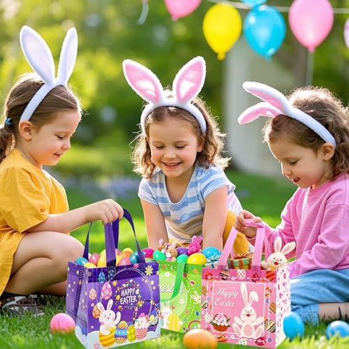 Bolsas de Pascua RIMYIUKU para Niños, 8 Piezas, Reutilizables, No Tejidas, para Fiesta de Búsqueda de Huevos, 7.8x8.2x5.9 Pulgadas - imagen 8