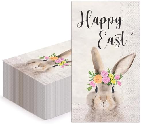 Servilletas de Papel WRAPAHOLIC 50 Pcs para Pascua - 3 Capas con Diseño de Conejito y Flores, Desechables para Baño, Cumpleaños y Baby Shower - 4.3 x - imagen 1