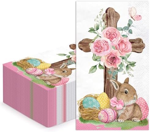 Servilletas de Papel Religiosas WRAPAHOLIC 50 Piezas - 3 Capas con Cruz y Conejo, Desechables para Baño, Primavera, Bautizo y Baby Shower - 4.3 x 7.9 - imagen 1
