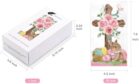 Servilletas de Papel Religiosas WRAPAHOLIC 50 Piezas - 3 Capas con Cruz y Conejo, Desechables para Baño, Primavera, Bautizo y Baby Shower - 4.3 x 7.9 - imagen 2