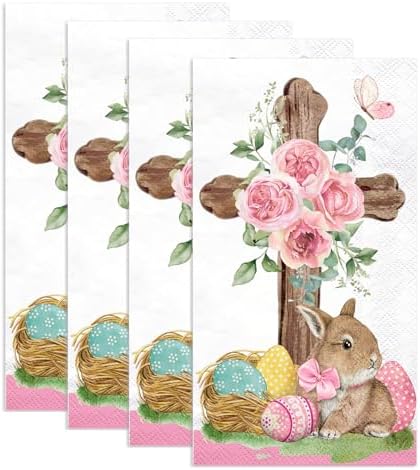 Servilletas de Papel Religiosas WRAPAHOLIC 50 Piezas - 3 Capas con Cruz y Conejo, Desechables para Baño, Primavera, Bautizo y Baby Shower - 4.3 x 7.9 - imagen 3