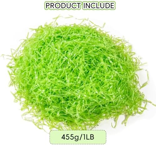 CIPOWM Relleno de Césped de Pascua de Plástico Verde de 16oz para Cestas, Regalos y Fiestas - Rafia y Papel de Relleno - imagen 2