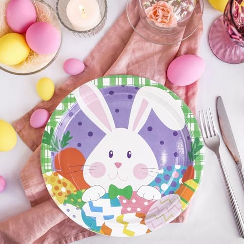 Platos Desechables de Papel LDFDRT para Pascua, 50 Pcs, 7 Pulgadas, Decoración de Fiesta con Huevos y Conejitos, Platos Morados para Adultos y Niños - imagen 5