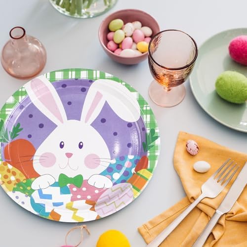 Platos Desechables de Papel LDFDRT para Pascua, 50 Pcs, 7 Pulgadas, Decoración de Fiesta con Huevos y Conejitos, Platos Morados para Adultos y Niños - imagen 7
