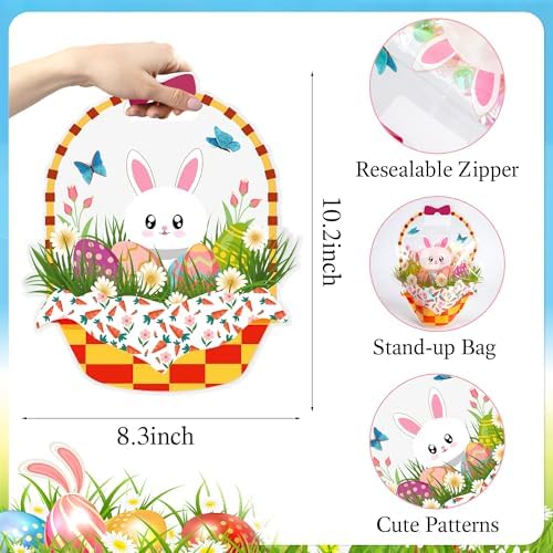Paquete de 30 Bolsitas Transparentes con Forma de Conejo para Pascua PINWATT, Reutilizables con Asa para Fiestas, Búsquedas de Huevos y Regalos de - imagen 2