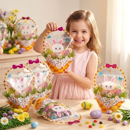 Paquete de 30 Bolsitas Transparentes con Forma de Conejo para Pascua PINWATT, Reutilizables con Asa para Fiestas, Búsquedas de Huevos y Regalos de - imagen 5