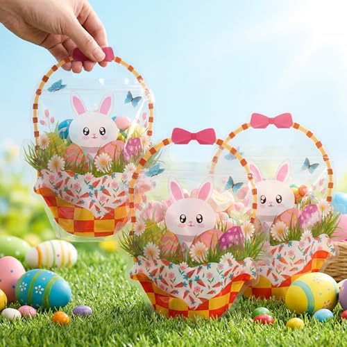 Paquete de 30 Bolsitas Transparentes con Forma de Conejo para Pascua PINWATT, Reutilizables con Asa para Fiestas, Búsquedas de Huevos y Regalos de - imagen 6