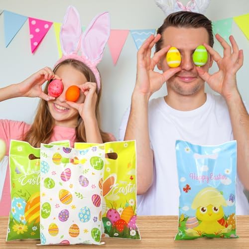 Bolsas de Regalo de Pascua Wesnoy de 48 Piezas con Asas, 6.7 x 9.8 Pulgadas, Bolsas de Plástico para Fiesta de Caza de Huevos, 4 Diseños - imagen 5