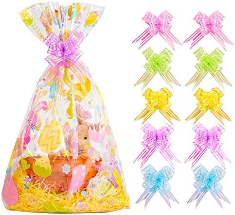 Kolewo4ever Set de 40 Bolsas de Celofán para Pascua con 20 Lazos, Perfectas para Regalos y Cestas de Pascua (16x24 pulgadas) - imagen 1