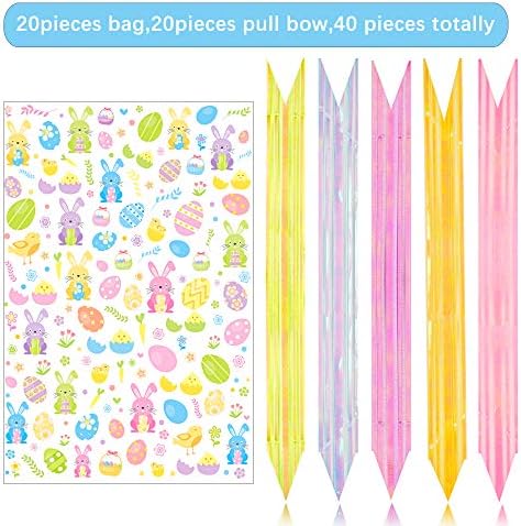 Kolewo4ever Set de 40 Bolsas de Celofán para Pascua con 20 Lazos, Perfectas para Regalos y Cestas de Pascua (16x24 pulgadas) - imagen 2