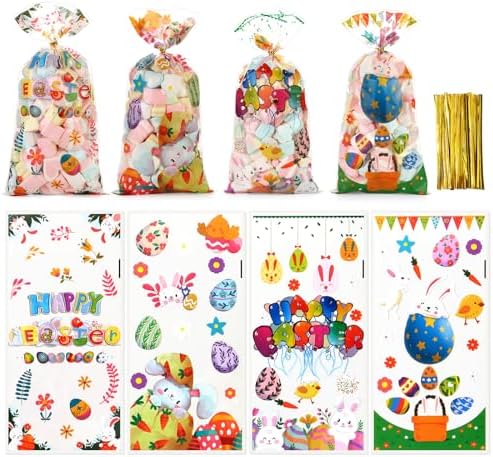 Bolsas de Regalo de Pascua PintreeLand 50PCS con Cierres Dorados, Bolsas de Celofán con Diseño de Conejito para Dulces y Sorprenditas de Fiesta - imagen 1