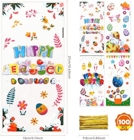 Bolsas de Regalo de Pascua PintreeLand 50PCS con Cierres Dorados, Bolsas de Celofán con Diseño de Conejito para Dulces y Sorprenditas de Fiesta - imagen 2