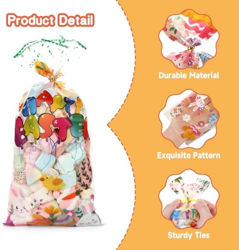 Bolsas de Regalo de Pascua PintreeLand 50PCS con Cierres Dorados, Bolsas de Celofán con Diseño de Conejito para Dulces y Sorprenditas de Fiesta - imagen 3