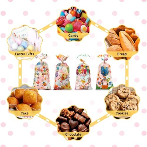 Bolsas de Regalo de Pascua PintreeLand 50PCS con Cierres Dorados, Bolsas de Celofán con Diseño de Conejito para Dulces y Sorprenditas de Fiesta - imagen 4