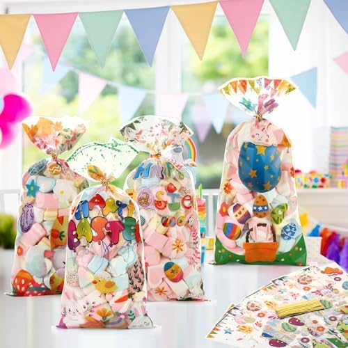 Bolsas de Regalo de Pascua PintreeLand 50PCS con Cierres Dorados, Bolsas de Celofán con Diseño de Conejito para Dulces y Sorprenditas de Fiesta - imagen 5