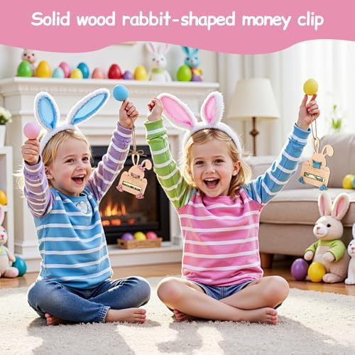 2 Piezas de Sujetadores de Dinero Conejito de Pascua con Cuerda, Soporte de Madera para Regalos en Cesta de Pascua, Tarjetas de Regalo para Niños y - imagen 2