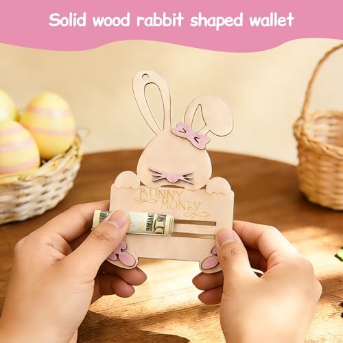 2 Piezas de Sujetadores de Dinero Conejito de Pascua con Cuerda, Soporte de Madera para Regalos en Cesta de Pascua, Tarjetas de Regalo para Niños y - imagen 3