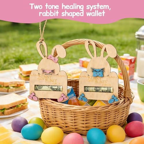 2 Piezas de Sujetadores de Dinero Conejito de Pascua con Cuerda, Soporte de Madera para Regalos en Cesta de Pascua, Tarjetas de Regalo para Niños y - imagen 6