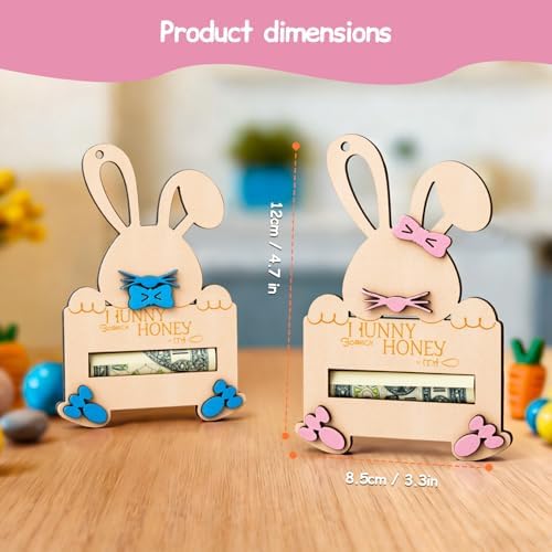 2 Piezas de Sujetadores de Dinero Conejito de Pascua con Cuerda, Soporte de Madera para Regalos en Cesta de Pascua, Tarjetas de Regalo para Niños y - imagen 7