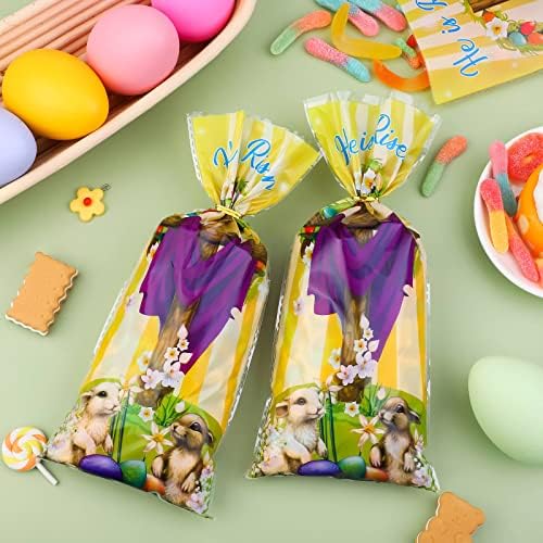 Fovths 100 Bolsas de Plástico para Dulces de Pascua, Bolsas de Celofán Transparentes con Mensaje Él ha Resucitado y 100 Cierres Dorados para Fiestas - imagen 4
