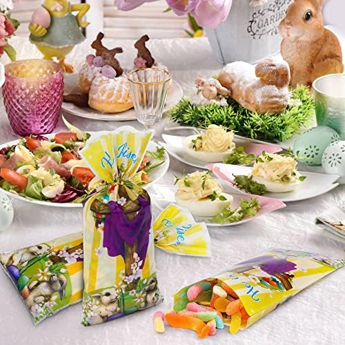 Fovths 100 Bolsas de Plástico para Dulces de Pascua, Bolsas de Celofán Transparentes con Mensaje Él ha Resucitado y 100 Cierres Dorados para Fiestas - imagen 5