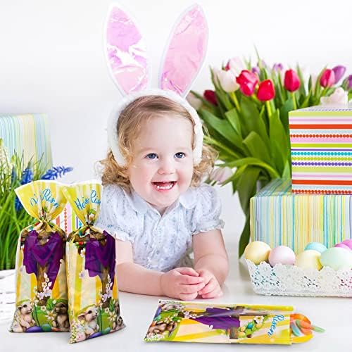 Fovths 100 Bolsas de Plástico para Dulces de Pascua, Bolsas de Celofán Transparentes con Mensaje Él ha Resucitado y 100 Cierres Dorados para Fiestas - imagen 6