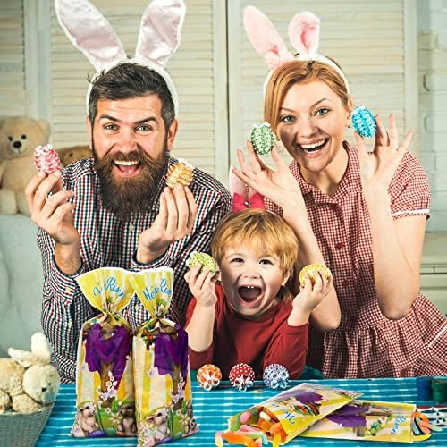 Fovths 100 Bolsas de Plástico para Dulces de Pascua, Bolsas de Celofán Transparentes con Mensaje Él ha Resucitado y 100 Cierres Dorados para Fiestas - imagen 7