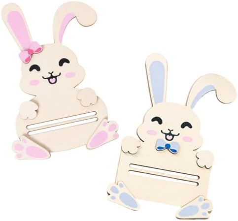 2 Piezas de Soporte para Tarjetas de Regalo de Pascua, Decoraciones de Conejitos de Madera Rosa y Azul, Sorpresas para Cesta de Pascua para - imagen 1