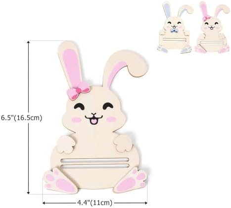 2 Piezas de Soporte para Tarjetas de Regalo de Pascua, Decoraciones de Conejitos de Madera Rosa y Azul, Sorpresas para Cesta de Pascua para - imagen 3