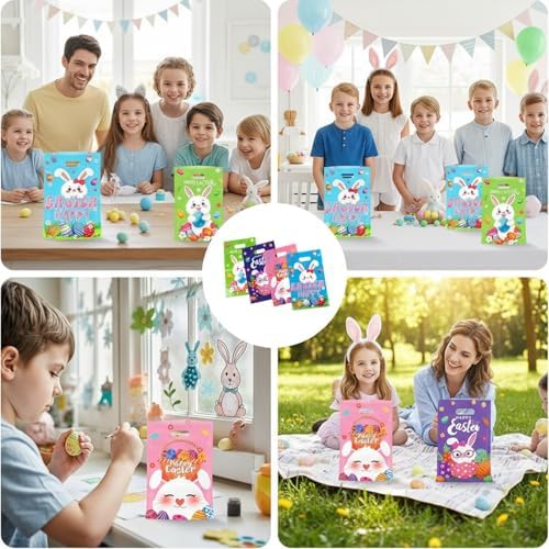 Bolsa de Plástico Lanfixilly para Pascua, 50 Piezas, 4 Diseños de Bolsas de Regalo con Asa para Caza de Huevos y Fiestas Infantiles - imagen 5