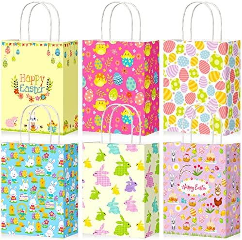 24 Piezas de Bolsas de Regalo de Pascua, Suministros para Fiesta, Bolsas de Papel con Asa, Bolsas de Conejo para Dulces y Sorprenditas para Niños en - imagen 1