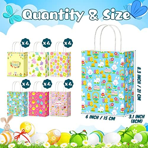 24 Piezas de Bolsas de Regalo de Pascua, Suministros para Fiesta, Bolsas de Papel con Asa, Bolsas de Conejo para Dulces y Sorprenditas para Niños en - imagen 2
