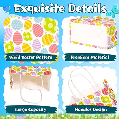 24 Piezas de Bolsas de Regalo de Pascua, Suministros para Fiesta, Bolsas de Papel con Asa, Bolsas de Conejo para Dulces y Sorprenditas para Niños en - imagen 3