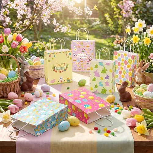 24 Piezas de Bolsas de Regalo de Pascua, Suministros para Fiesta, Bolsas de Papel con Asa, Bolsas de Conejo para Dulces y Sorprenditas para Niños en - imagen 4