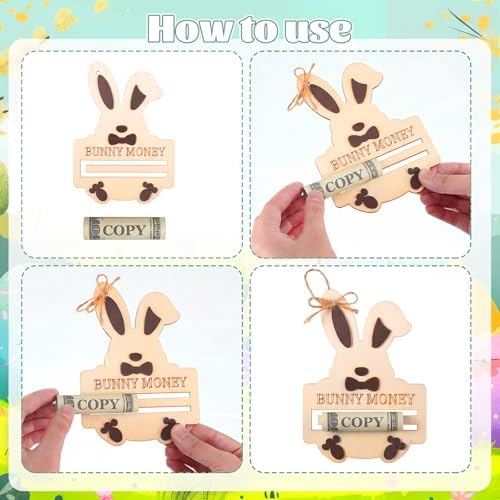 Soportes de Dinero de Madera Qunclay para Pascua, 8 Piezas con Diseños de Conejo, Zanahoria y Huevo, Regalos en Efectivo, Sorpresas para Cesta de - imagen 2