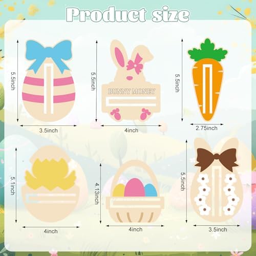 Soportes de Dinero de Madera Qunclay para Pascua, 8 Piezas con Diseños de Conejo, Zanahoria y Huevo, Regalos en Efectivo, Sorpresas para Cesta de - imagen 3