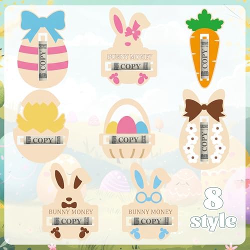 Soportes de Dinero de Madera Qunclay para Pascua, 8 Piezas con Diseños de Conejo, Zanahoria y Huevo, Regalos en Efectivo, Sorpresas para Cesta de - imagen 6