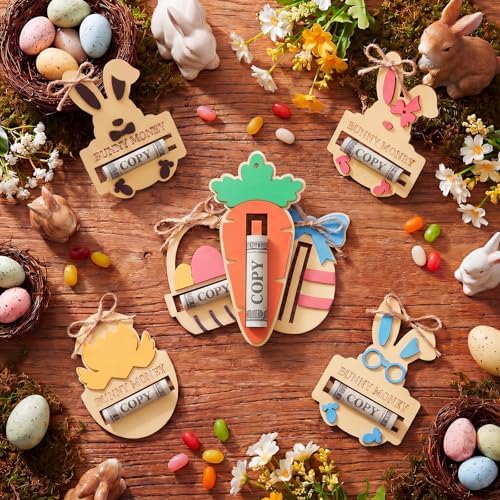Soportes de Dinero de Madera Qunclay para Pascua, 8 Piezas con Diseños de Conejo, Zanahoria y Huevo, Regalos en Efectivo, Sorpresas para Cesta de - imagen 7