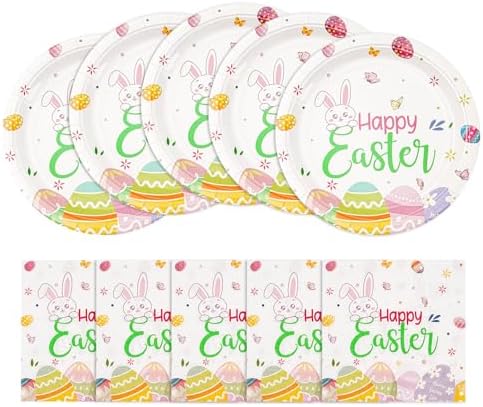 Set de Platos y Servilletas de Papel Cangmyxis para Pascua | Platos Desechables de 9 Pulgadas y Servilletas | Utensilios Lindos para Brunch y - imagen 1