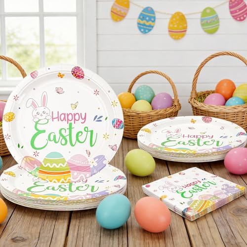 Set de Platos y Servilletas de Papel Cangmyxis para Pascua | Platos Desechables de 9 Pulgadas y Servilletas | Utensilios Lindos para Brunch y - imagen 2