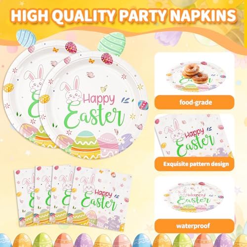 Set de Platos y Servilletas de Papel Cangmyxis para Pascua | Platos Desechables de 9 Pulgadas y Servilletas | Utensilios Lindos para Brunch y - imagen 4