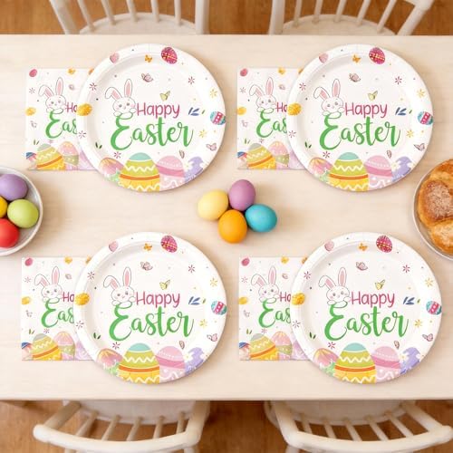 Set de Platos y Servilletas de Papel Cangmyxis para Pascua | Platos Desechables de 9 Pulgadas y Servilletas | Utensilios Lindos para Brunch y - imagen 7